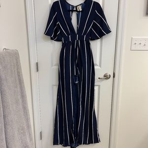 Navy & White Striped Romper